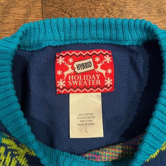 Blue Flamingo Palm Tree Christmas Sweater - Picture 2 of 3